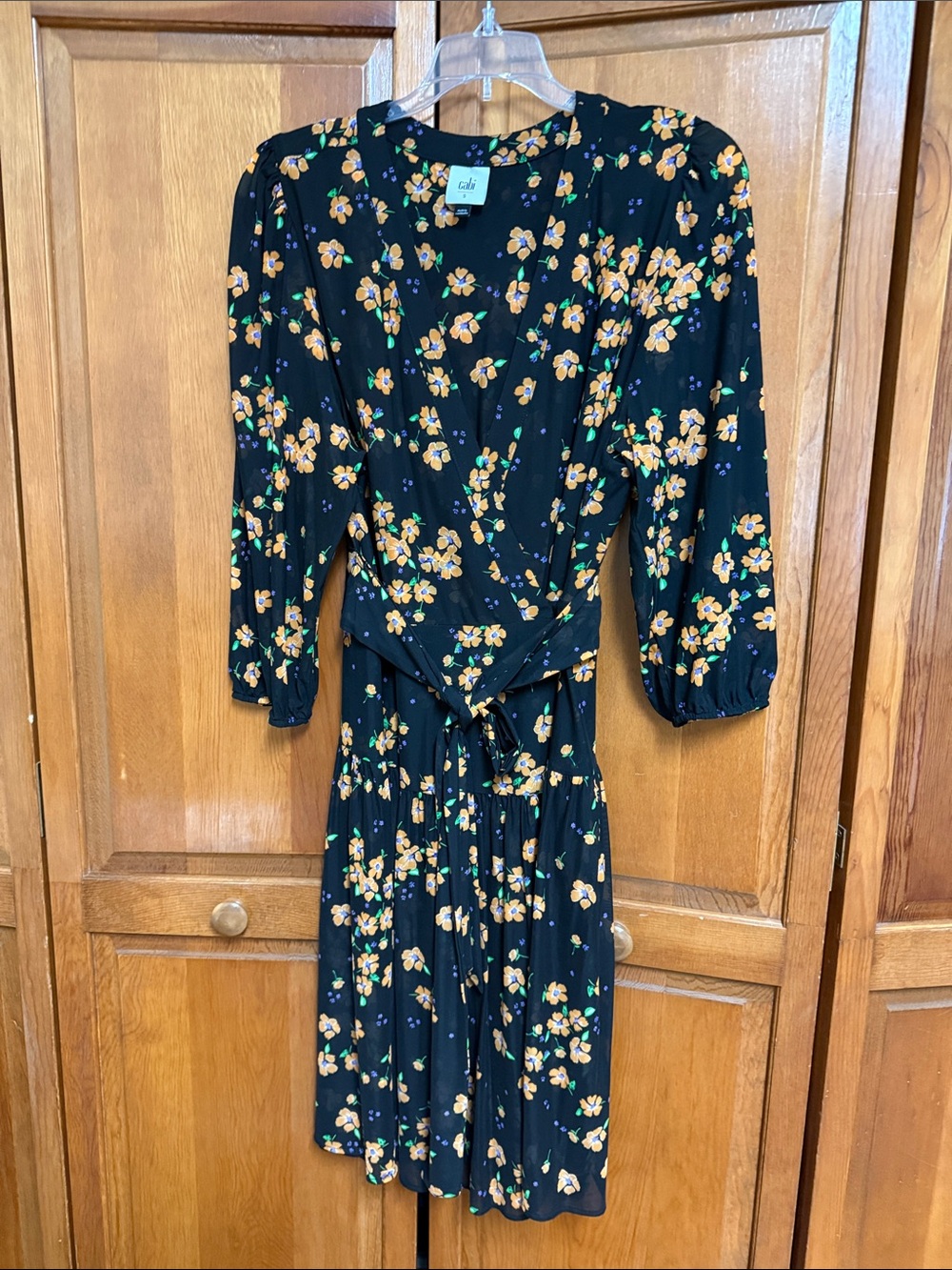 CAbi Black Top with Orange Floral Print